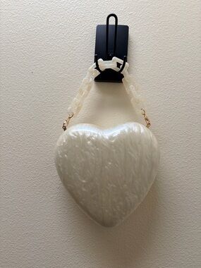 A New Day Pearlescent Heart-Shaped Acrylic Bag with Chain Handle